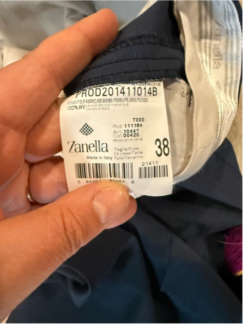 Zanella Dress Pants 38x28 Navy Blue Wool Flat Front Lined Trousers Made in Italy - Picture 5 of 6